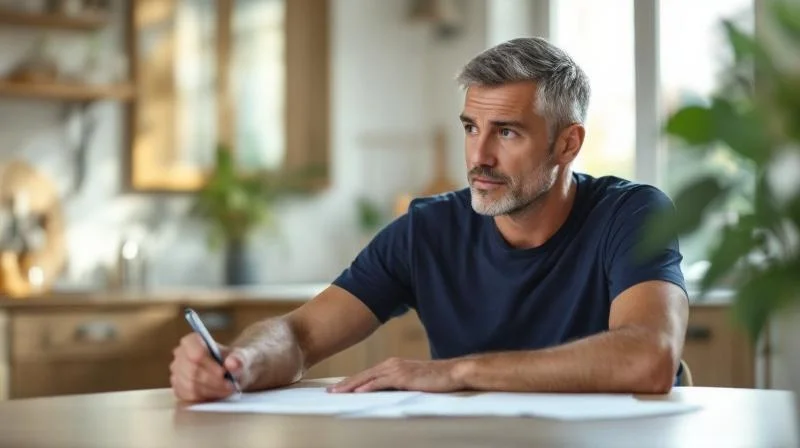 Frau liest Foerderunterlagen an einem Schreibtisch in einer Magdeburger Wohnung