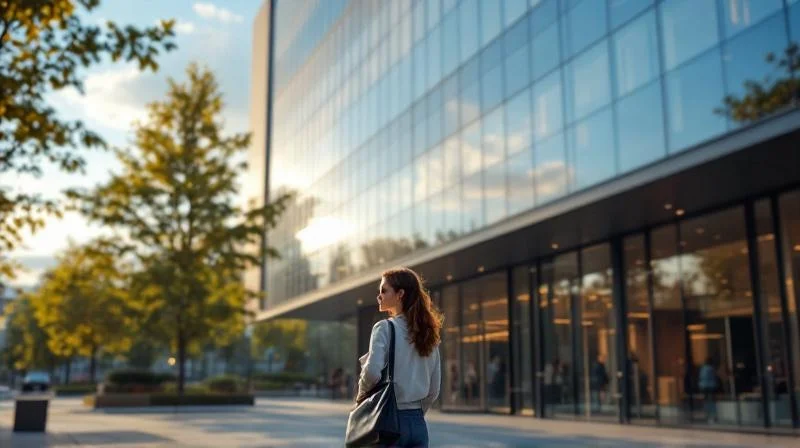 Modernes Buerogebaeude in Magdeburg an einem sonnigen Tag